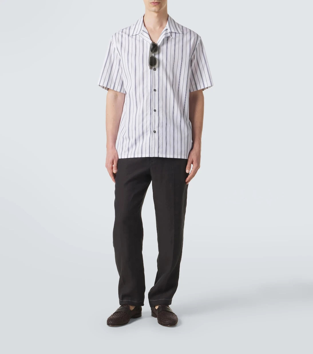 Brioni - Striped cotton poplin bowling shirt