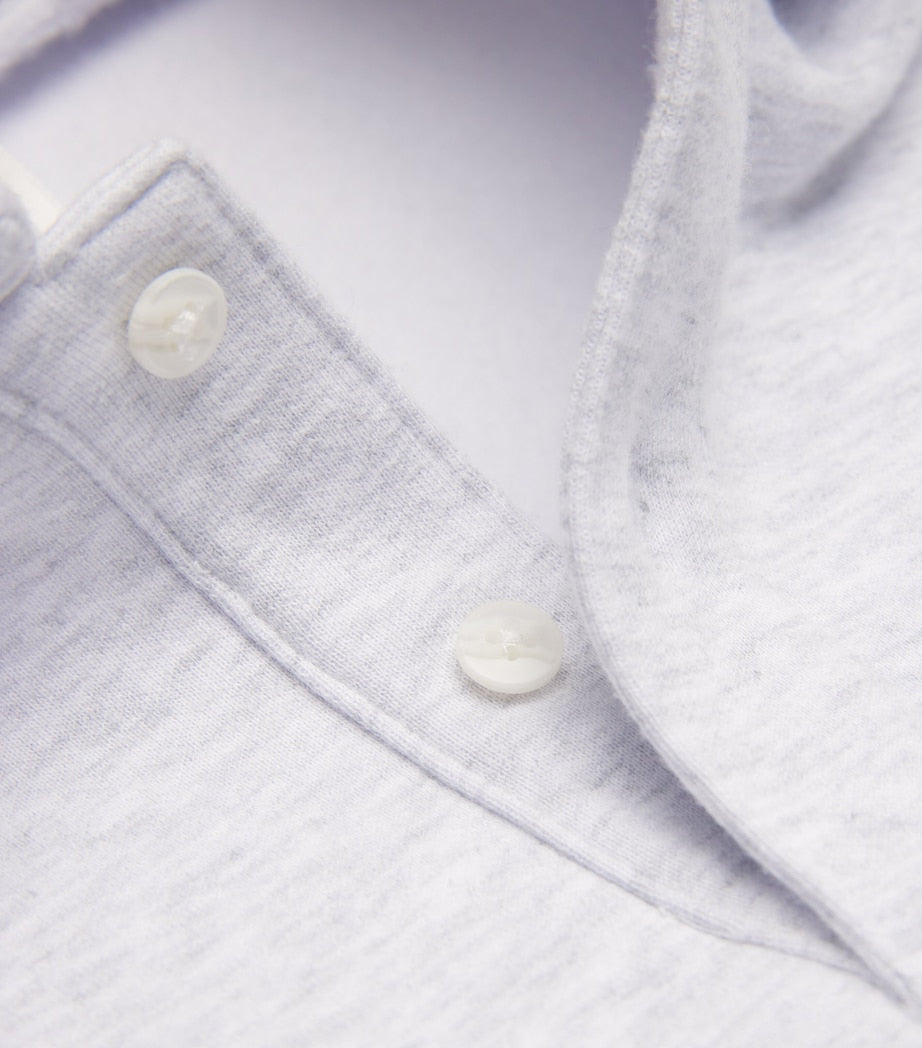 Grey Cotton-Blend Fleece Polo Sweatshirt