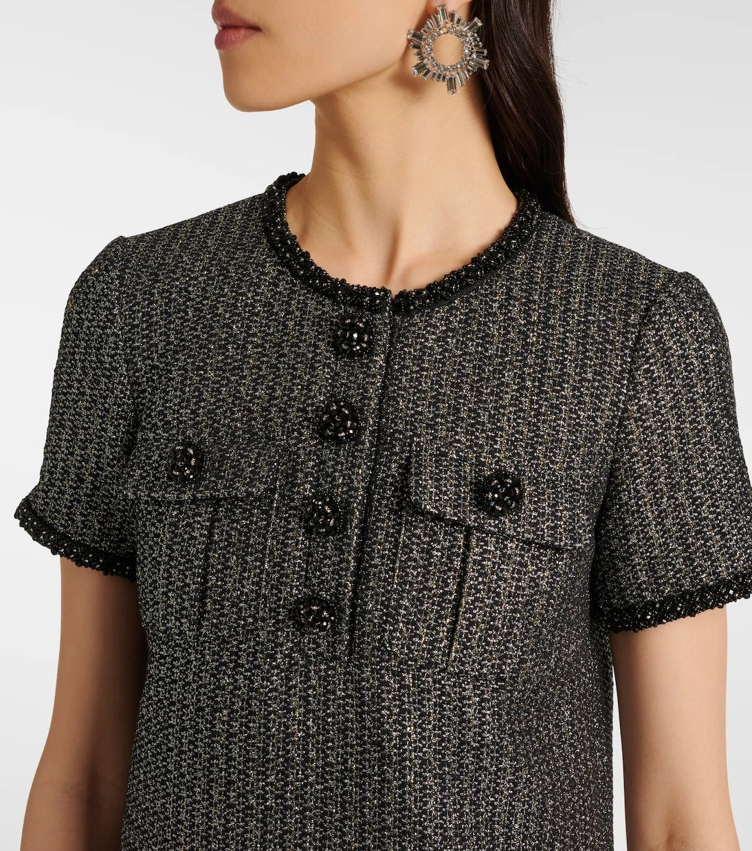 Self-Portrait - Pleated bouclé minidress