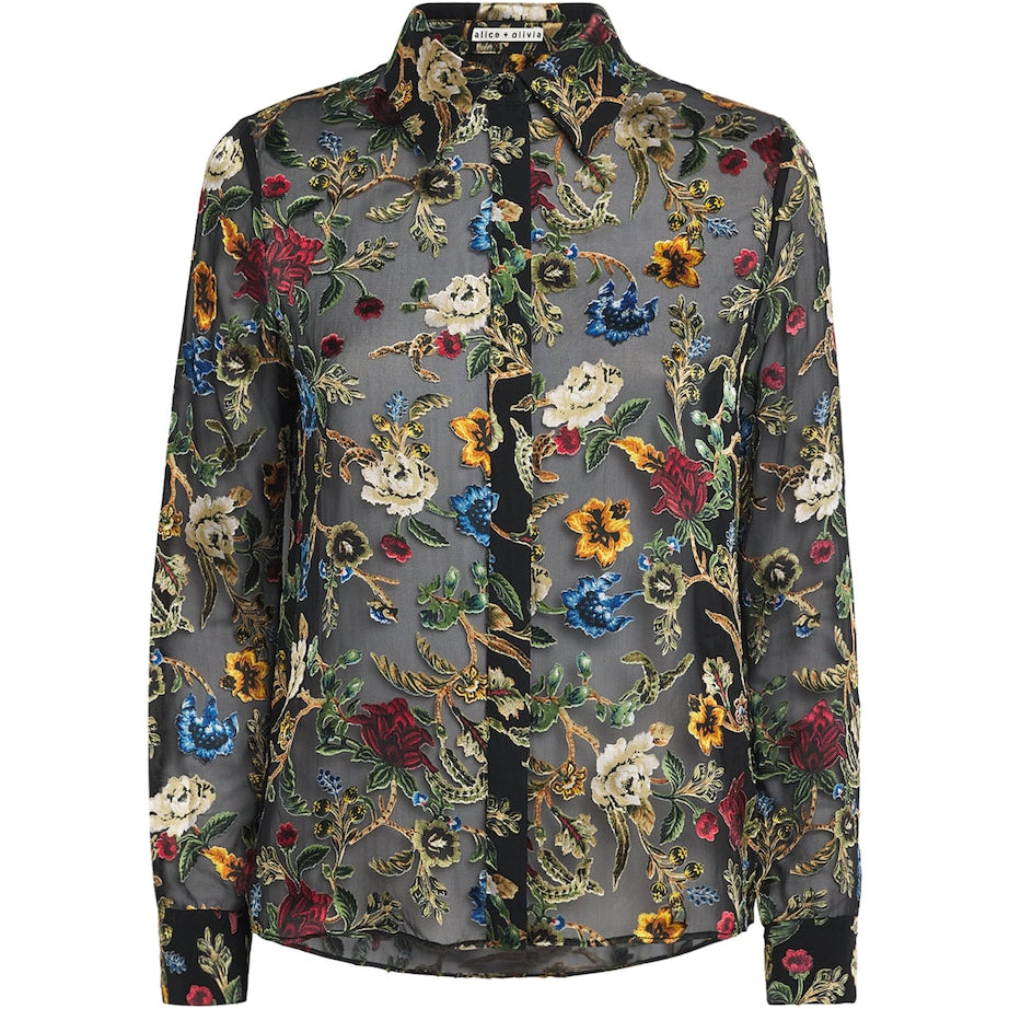 Alice+Olivia Black Floral Willa Blouse