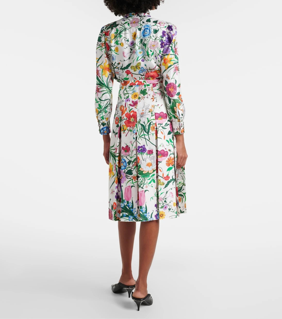 Gucci - Floral pleated silk twill mid skirt
