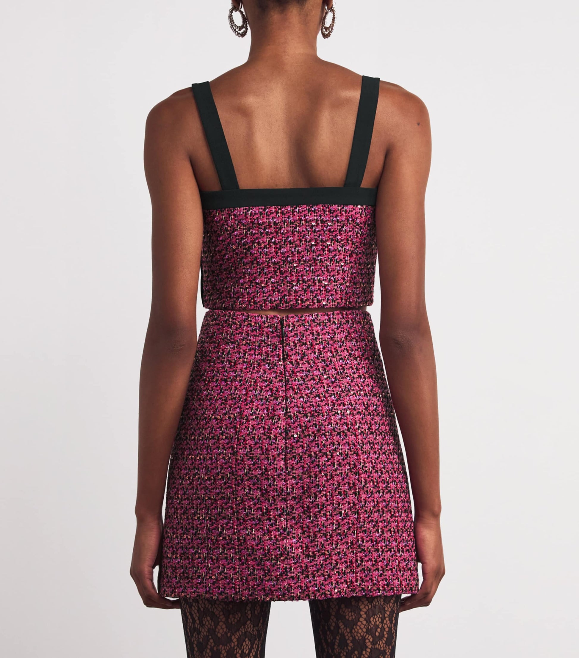 Alessandra Rich Pink Tweed Embellished Crop Top