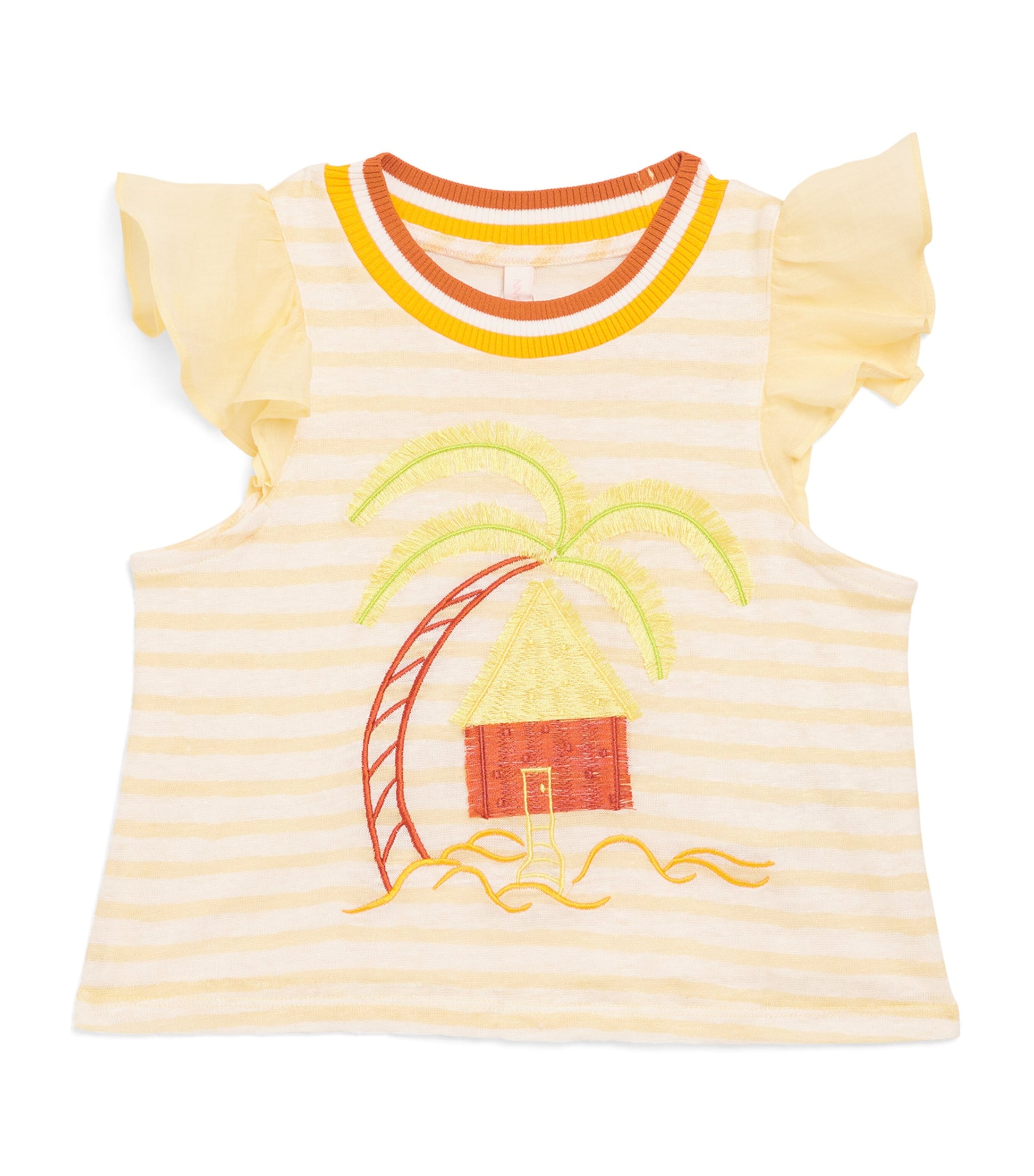 Zimmermann Kids Linen Appliqué Cascadian Frill T-Shirt (12-24 Months)