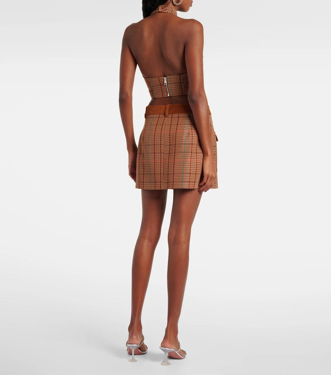 Area - Checked halterneck wool-blend top