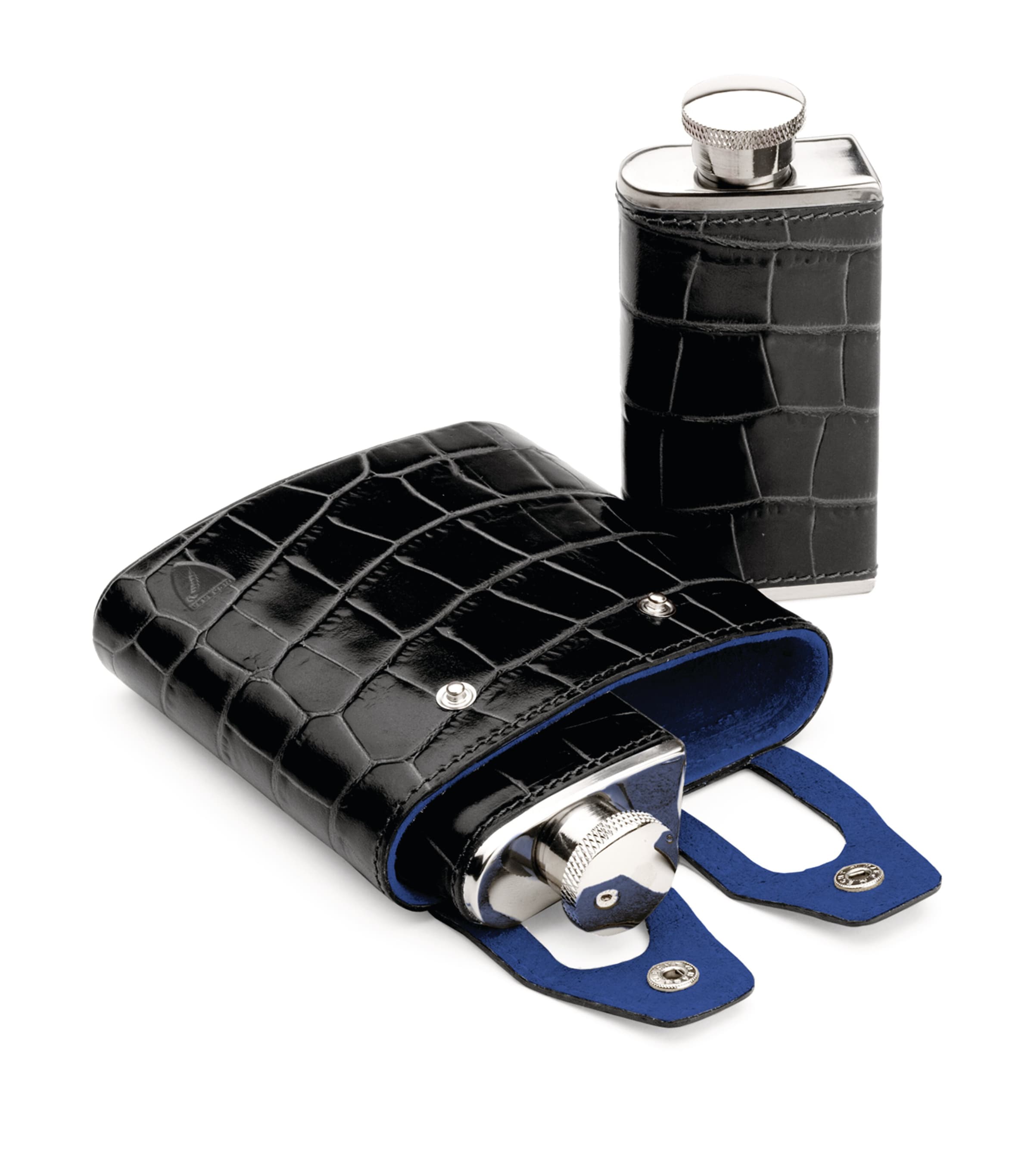 Croc-Embossed Leather Double Hip Flask
