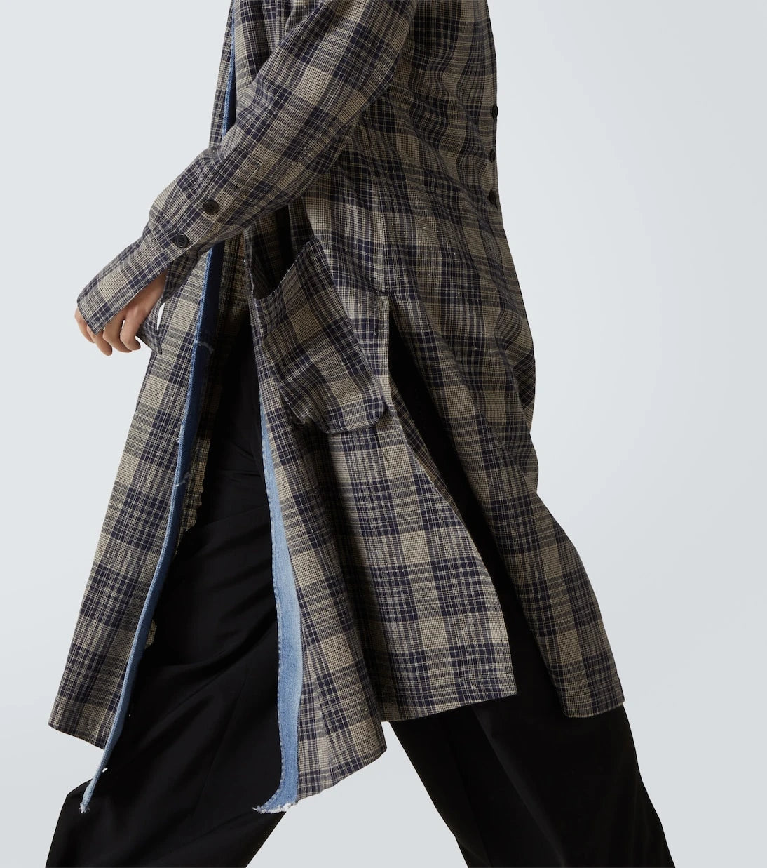 Greg Lauren - Plaid denim-trimmed cotton coat
