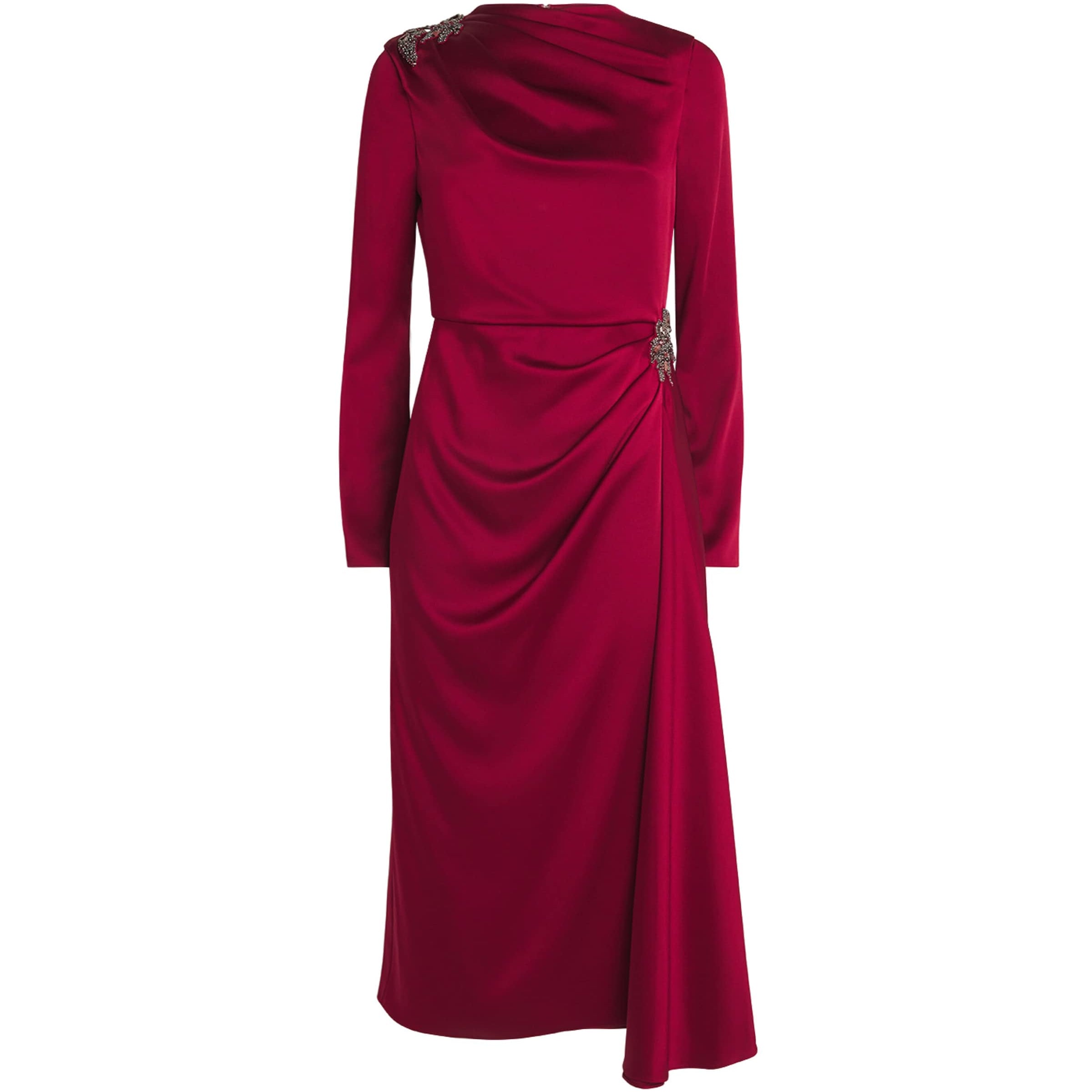 Erdem Red Satin Cady Draped Midi Dress