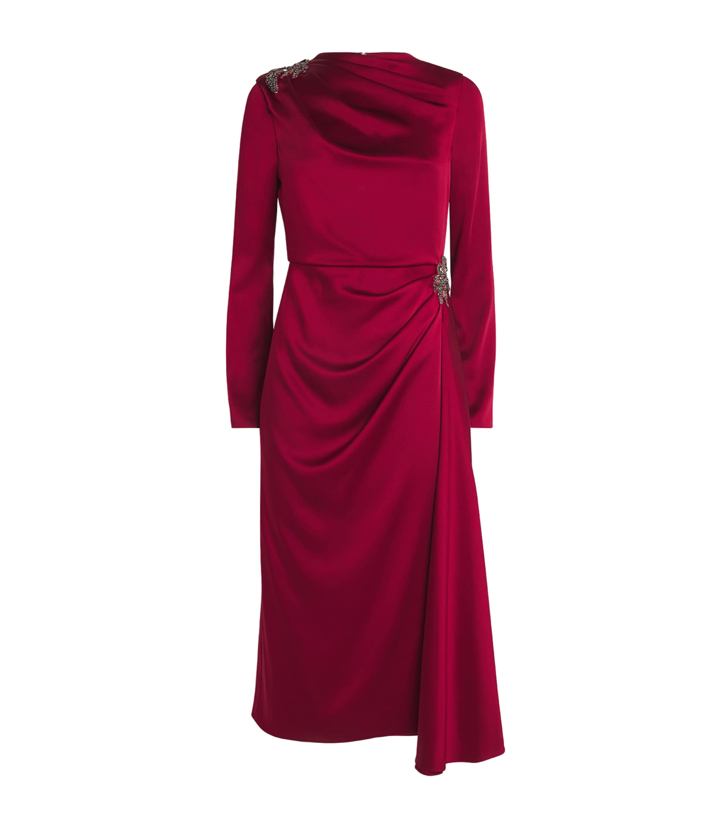 Erdem Red Satin Cady Draped Midi Dress