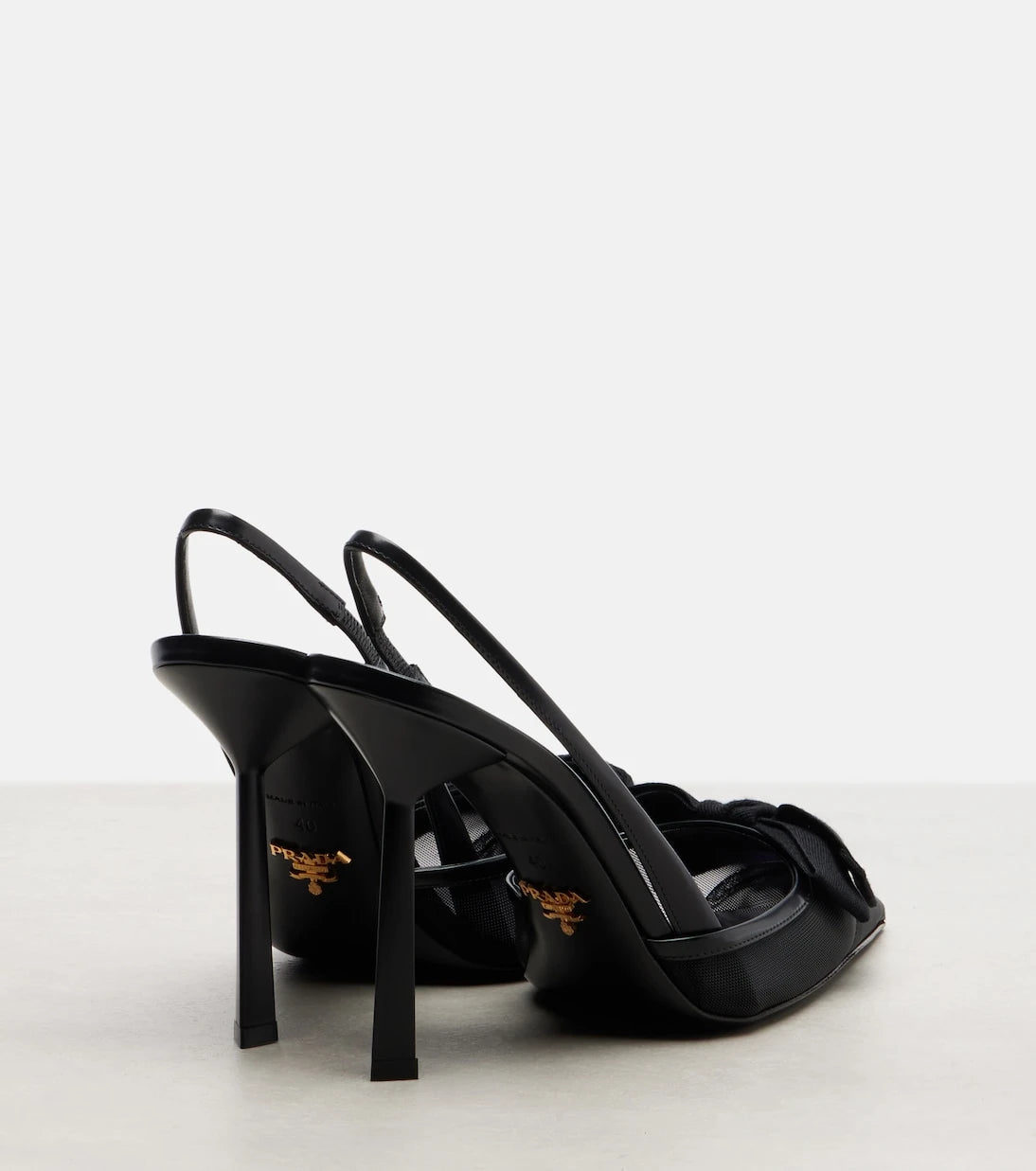 Prada - 100 leather-trimmed mesh slingback pumps