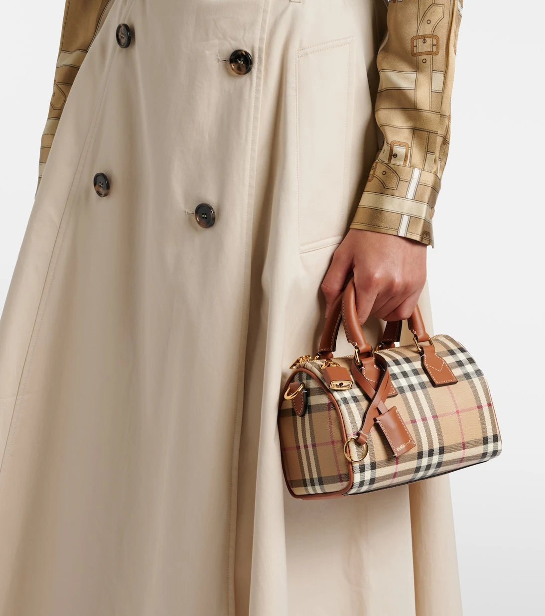 Burberry - Burberry Check leather-trimmed bowling bag