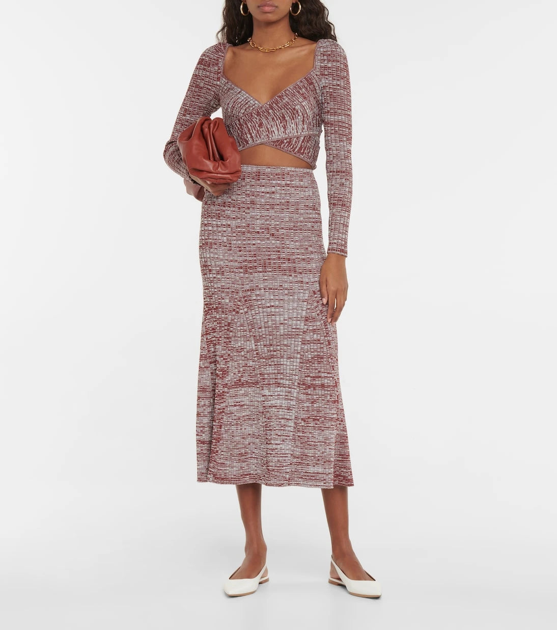 Self-Portrait - Wrapover ribbed-knit crop top