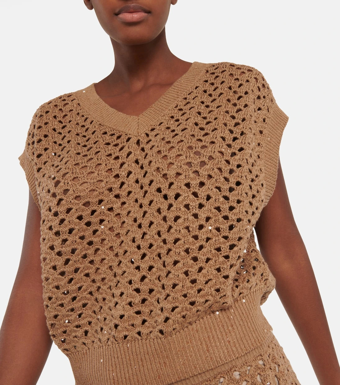 Brunello Cucinelli - Open-knit cotton, linen and silk top