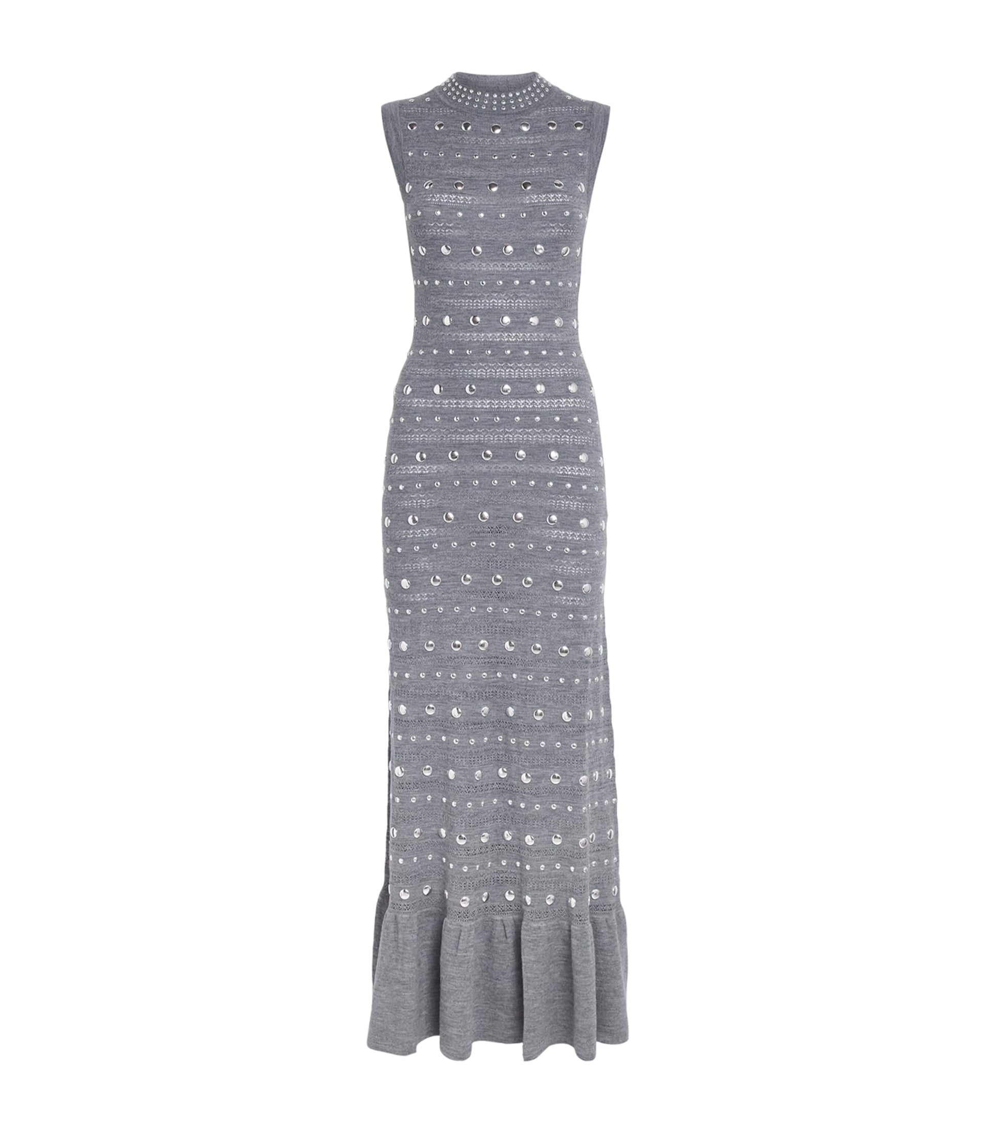 Wool-Blend Studded Maxi Dress GREY