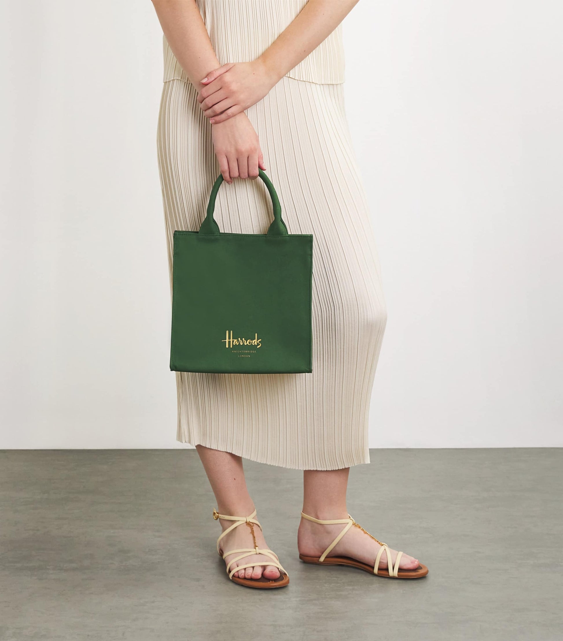 Harrods Green Small Cotton Logo Tote Bag