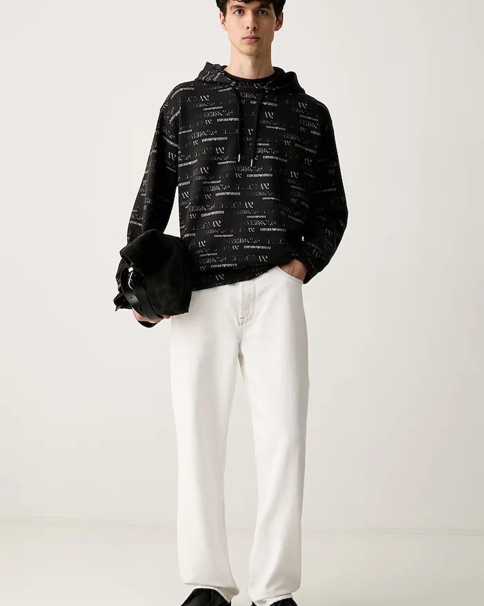 Emporio Armani kapüşonlu erkek pamuklu sweatshirt
