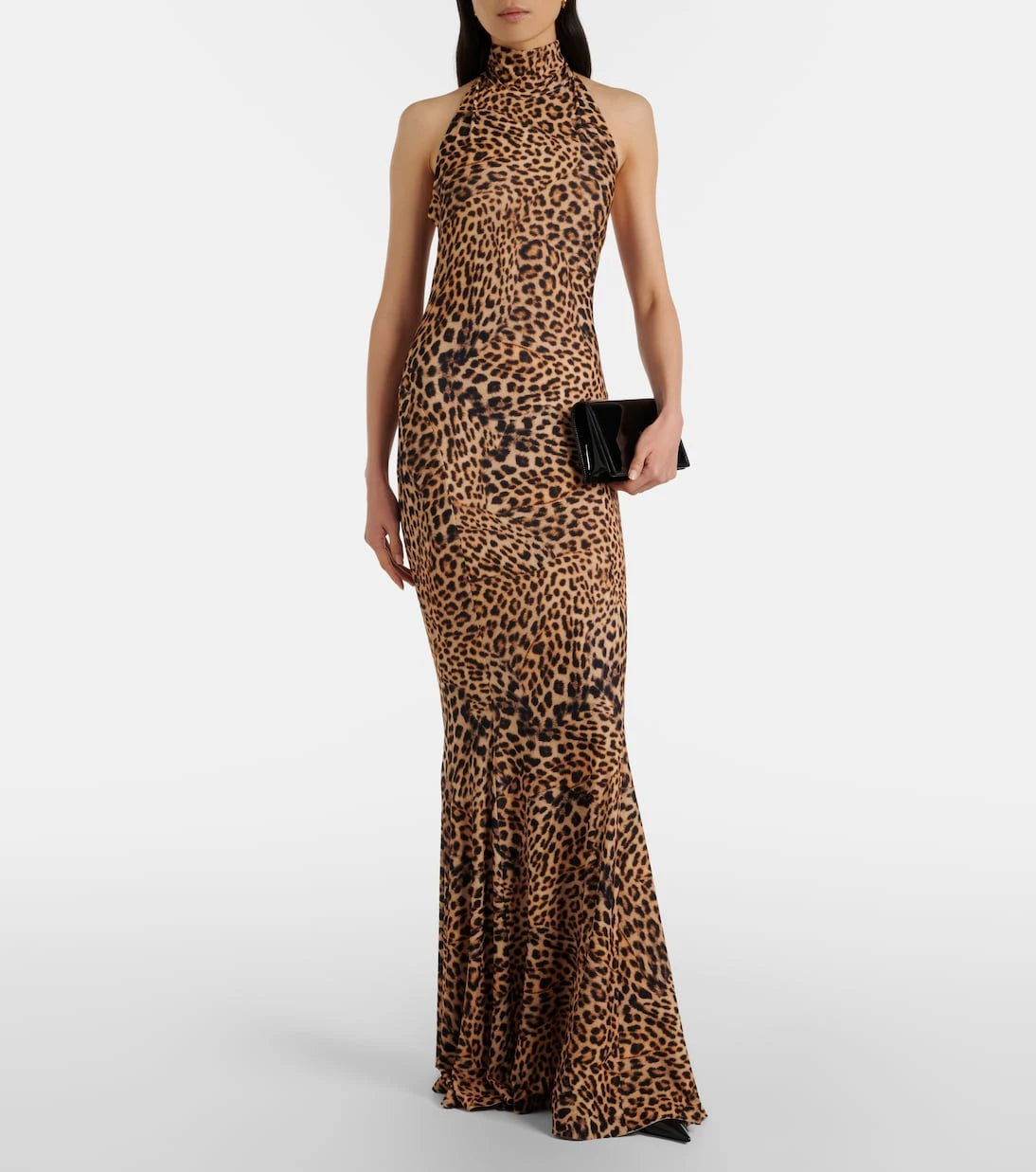 Norma Kamali - Printed turtleneck jersey gown