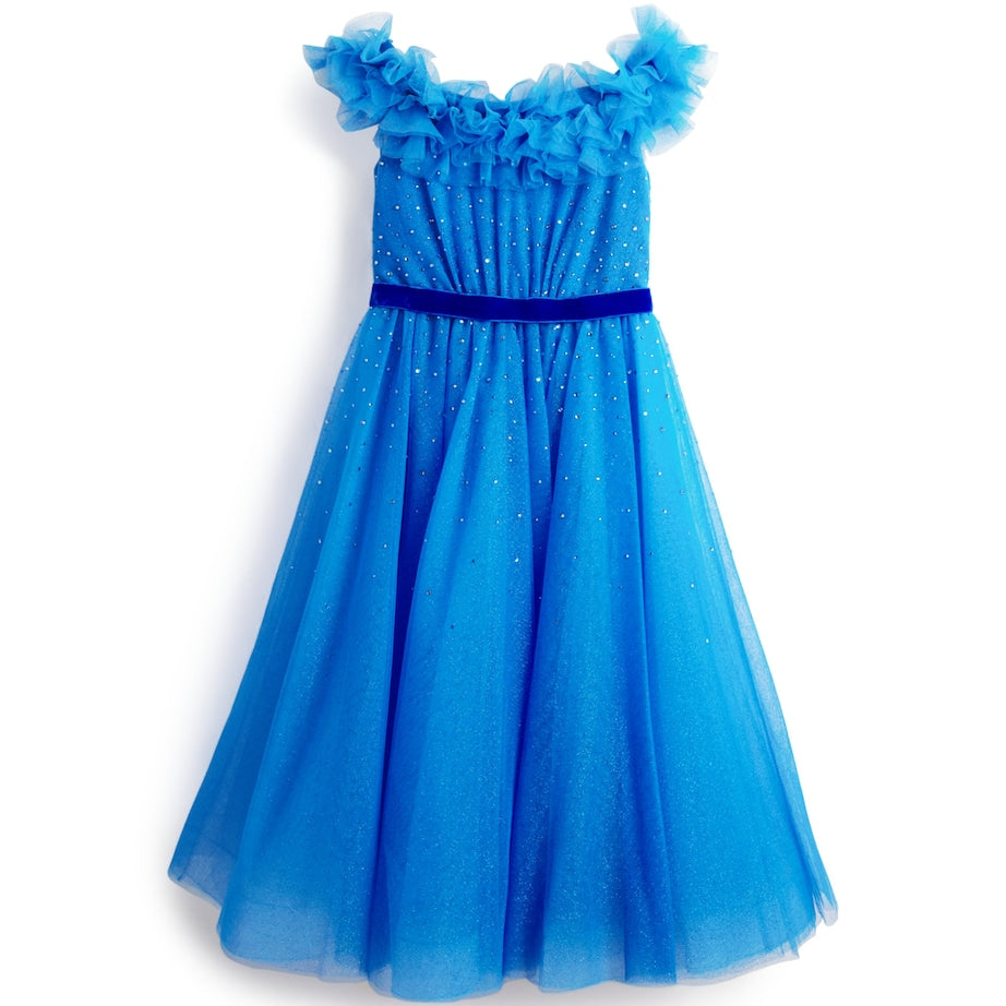 Jenny Packham Kids Blue Tulle Off-Shoulder Blue Moon Dress (14 Years)