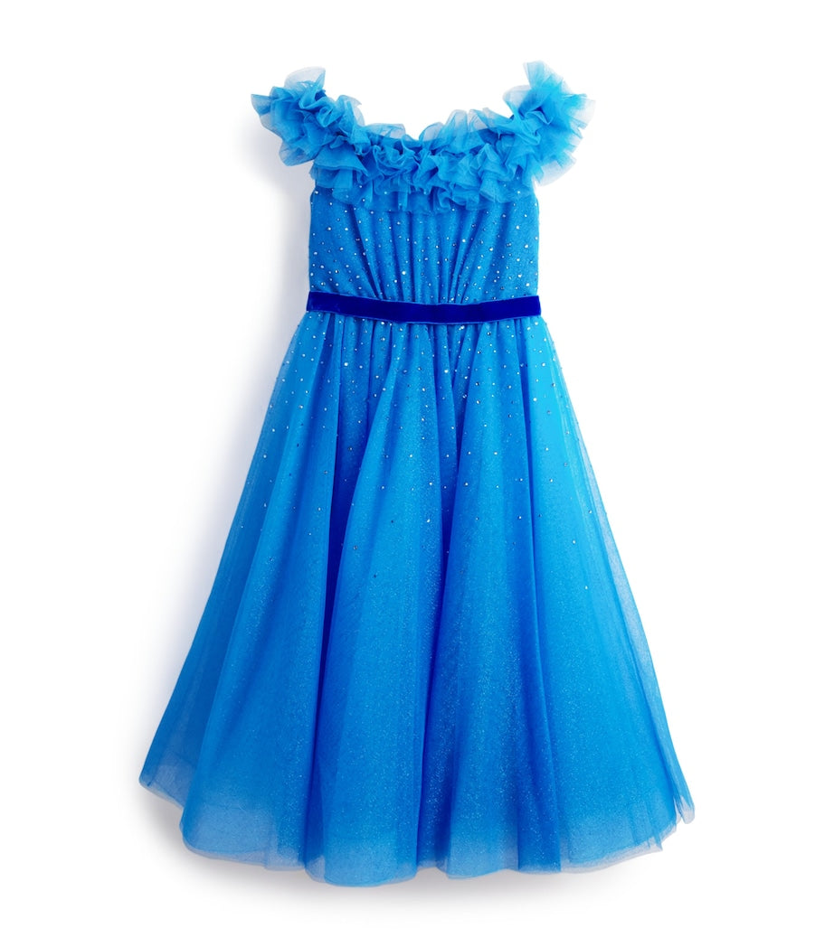 Jenny Packham Kids Blue Tulle Off-Shoulder Blue Moon Dress (14 Years)