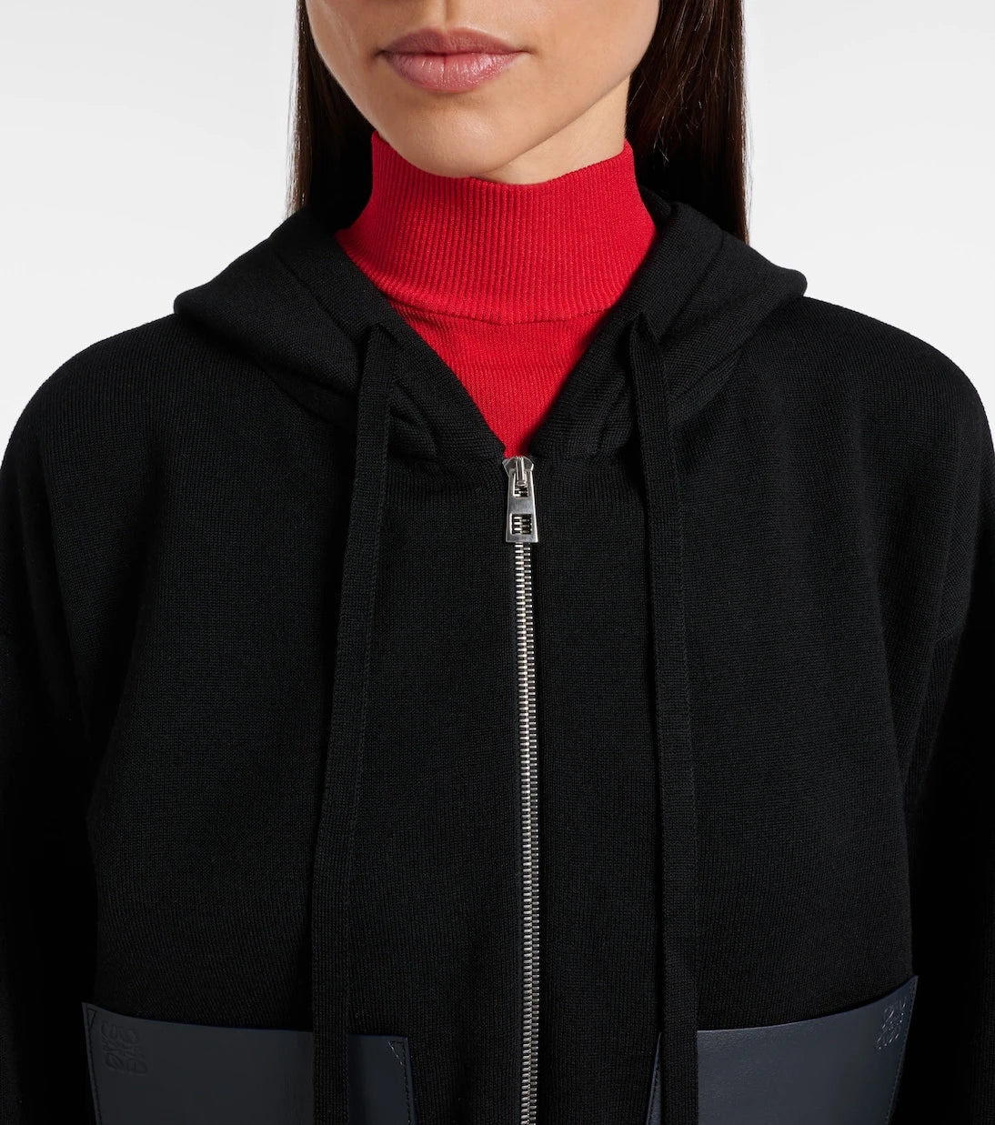 Loewe - Leather-trimmed wool hoodie