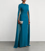 Talbot Runhof Blue Tulle Cape-Overlay Gown