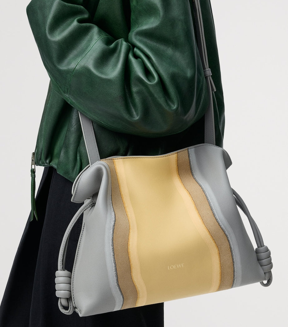 LOEWE Grey Leather Stripe Flamenco Clutch Bag