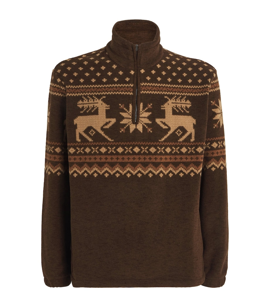 Brown Fleece Fair Isle Quarter-Zip Sweatshirt