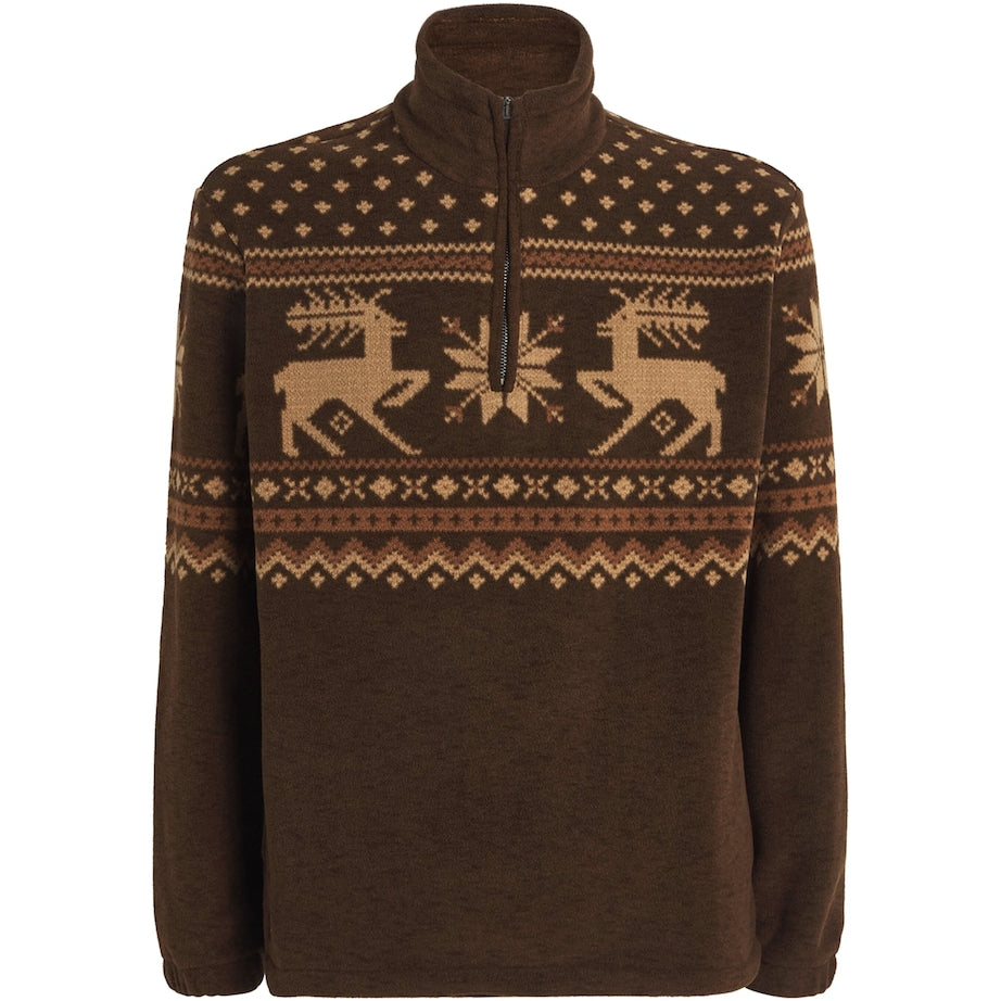 Brown Fleece Fair Isle Quarter-Zip Sweatshirt