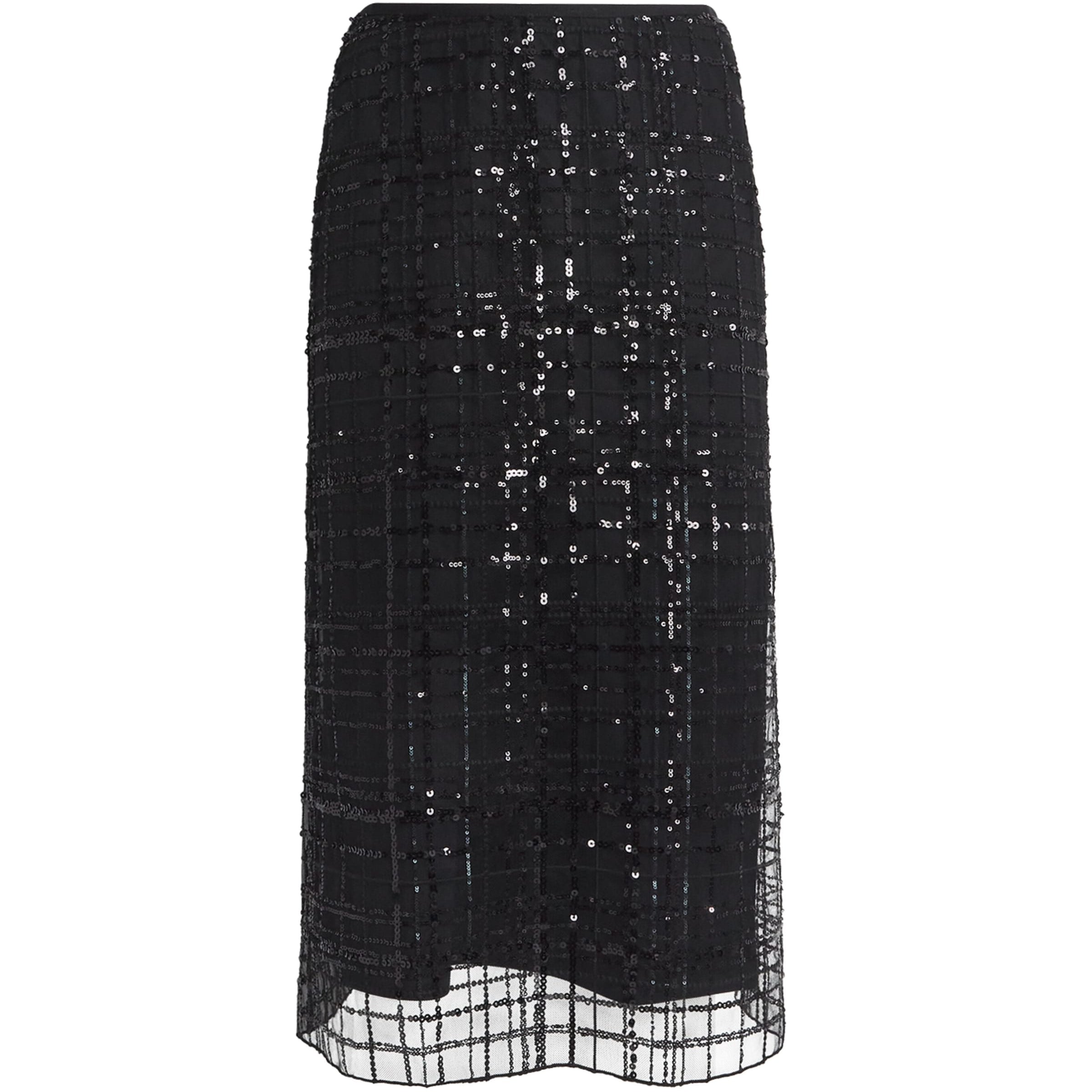 MAX&Co. Black Sequin Check Midi Skirt