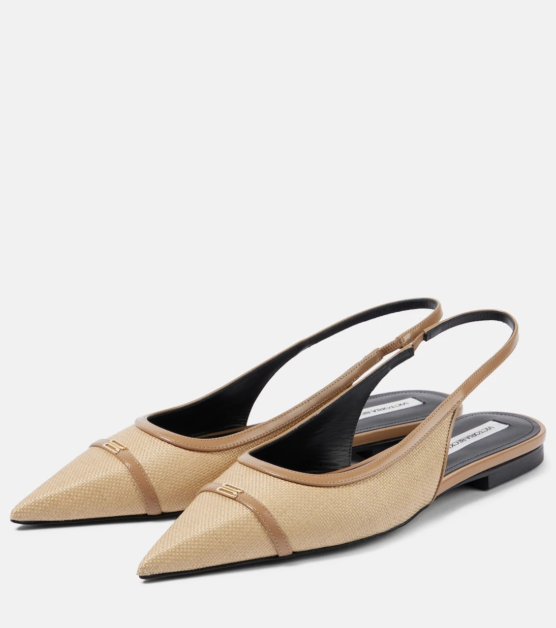 Victoria Beckham - Leather-trimmed raffia slingback flats