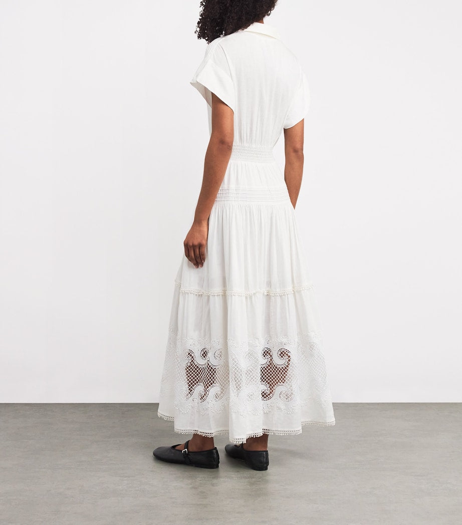 Maje White Lace-Insert Maxi Shirt Dress