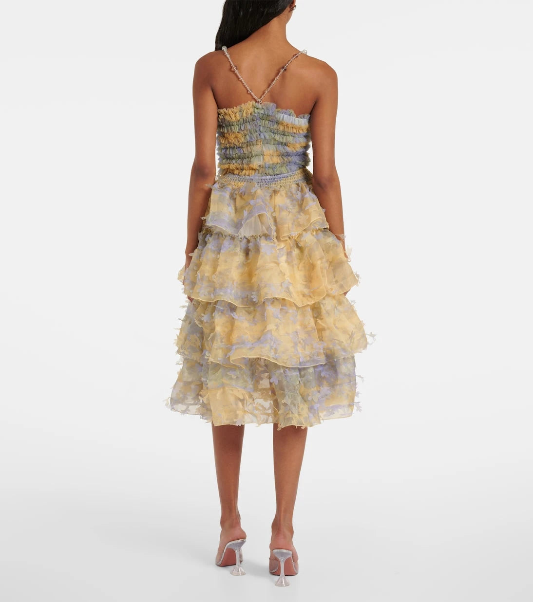 Susan Fang - Ruffled appliqué midi skirt