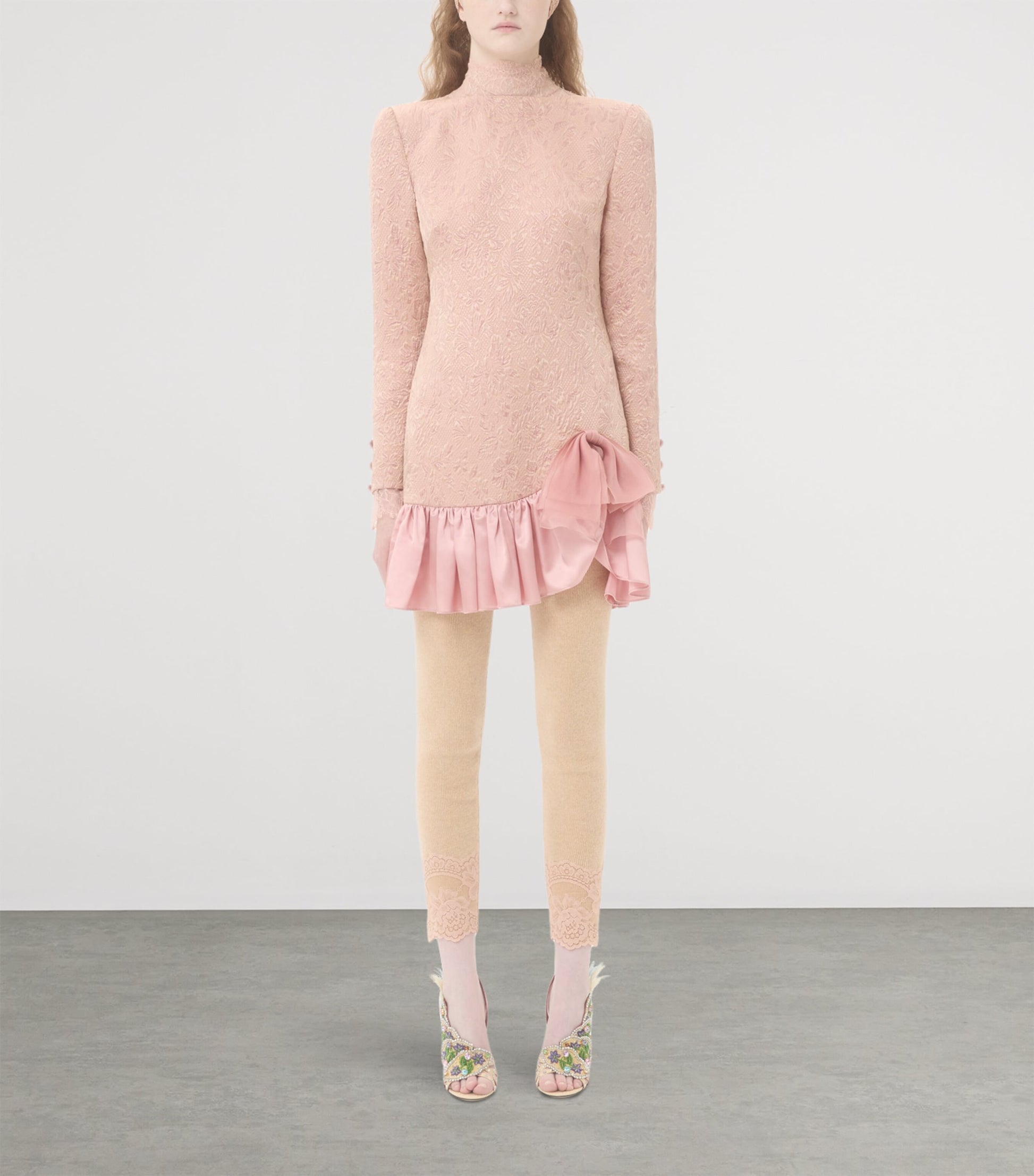 Valentino Pink Wool-Blend Floral Matelassé Mini Dress