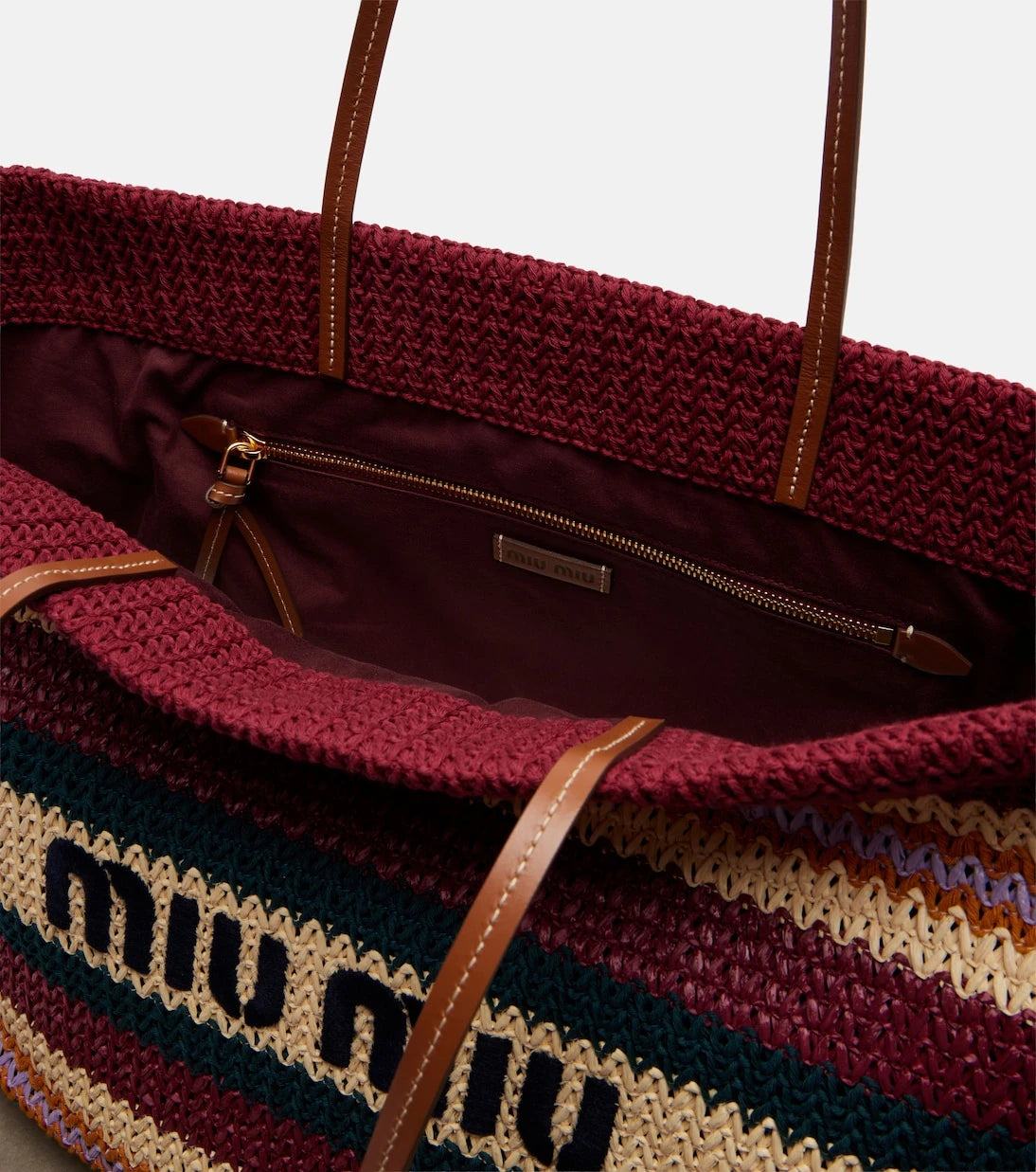 Miu Miu - Striped woven raffia-effect tote bag