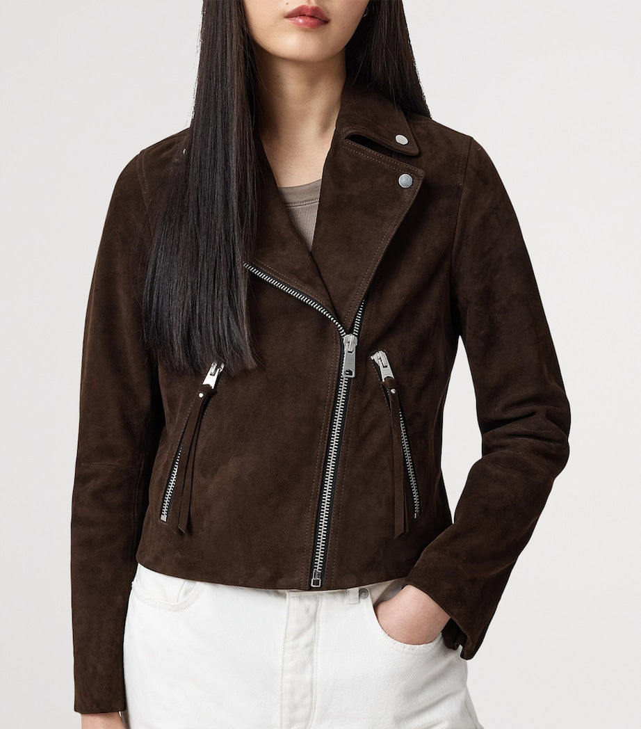 AllSaints Brown Suede Dalby Biker Jacket