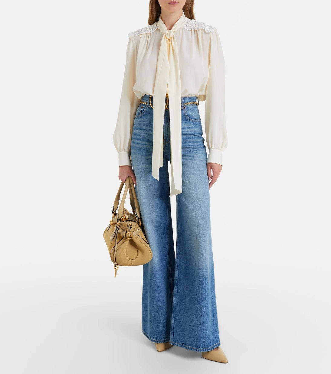 Chloé - Lace-trimmed silk crêpe de chine blouse
