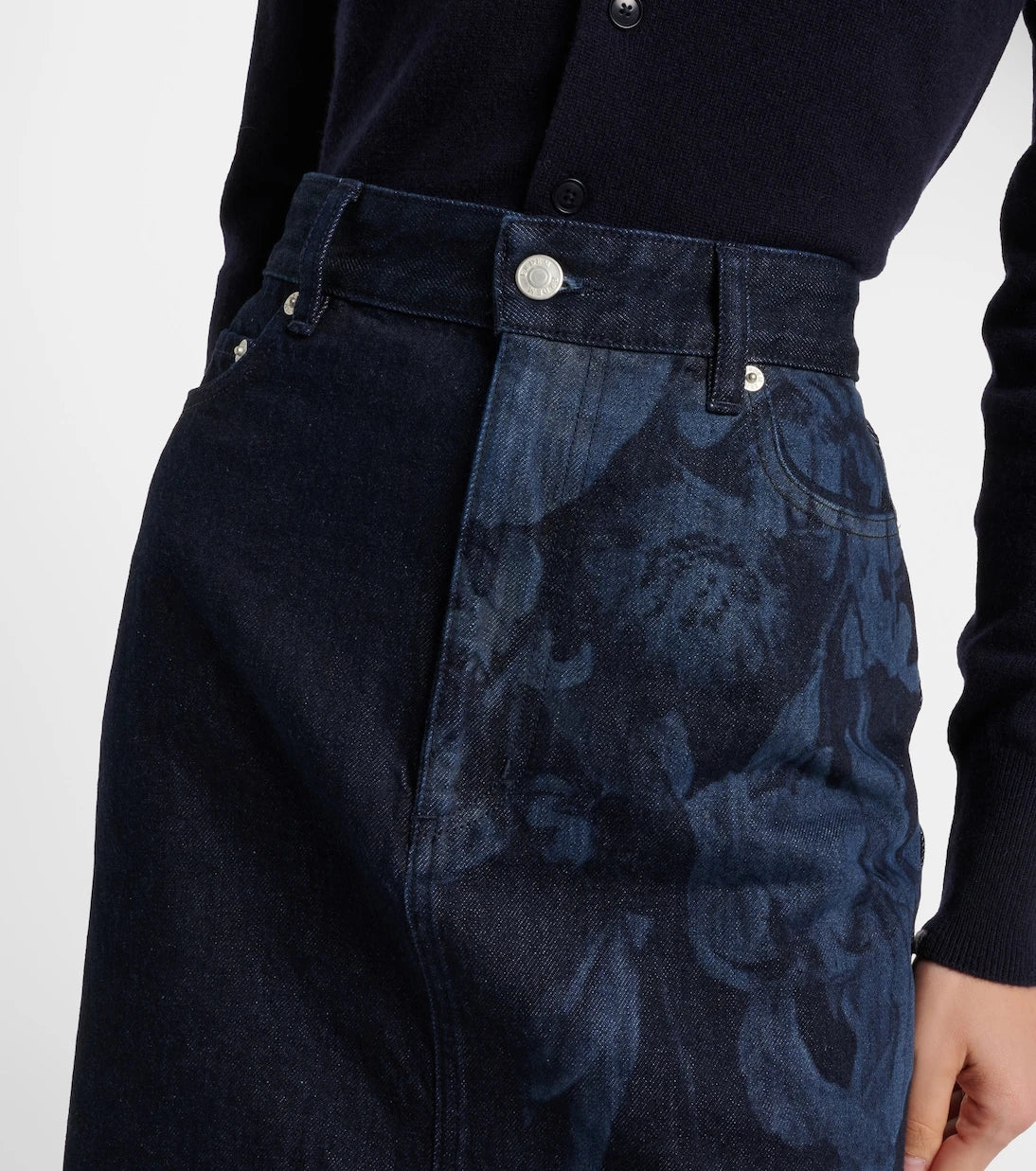 Erdem - Floral flared denim midi skirt