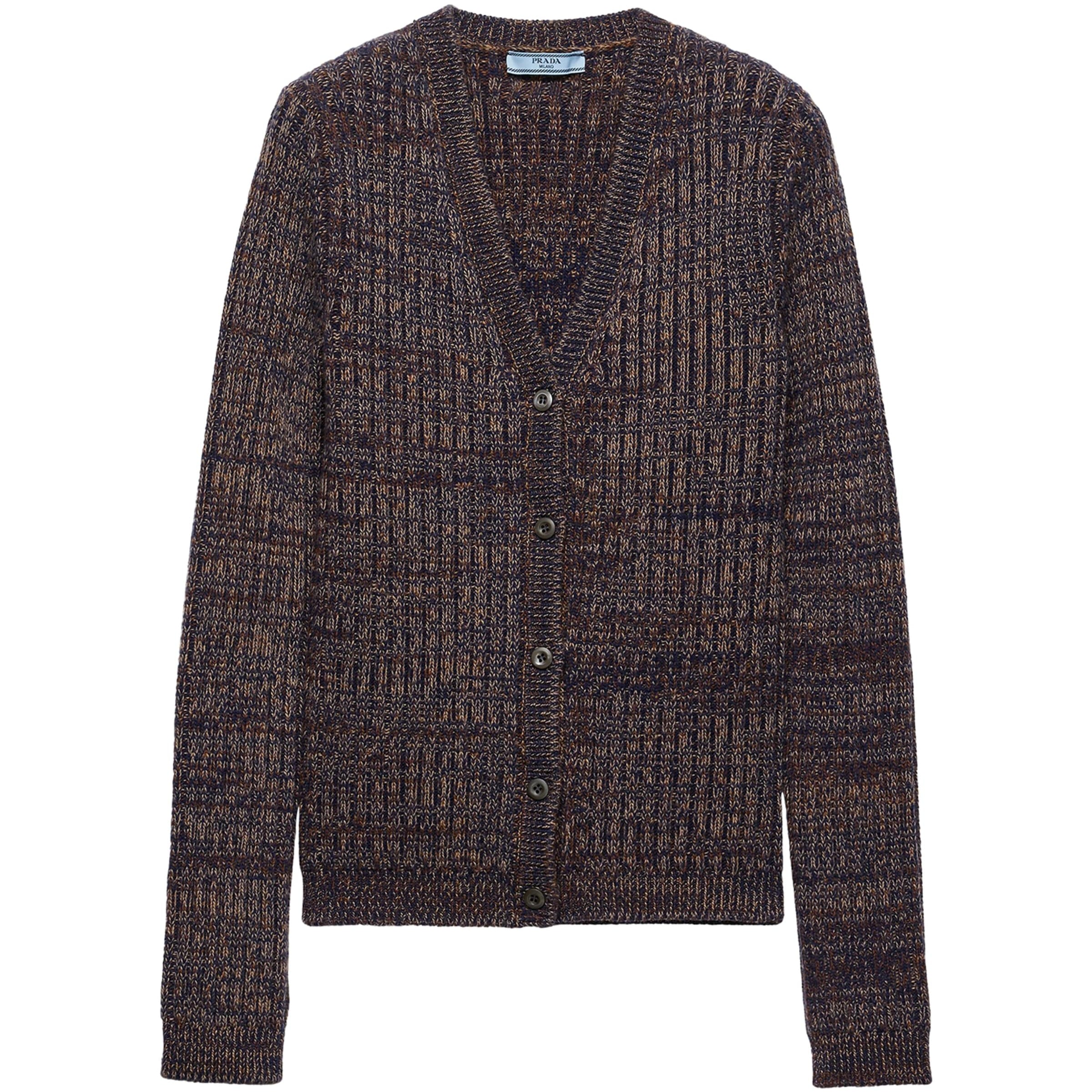 Blue Wool-Cashmere Mouliné Cardigan