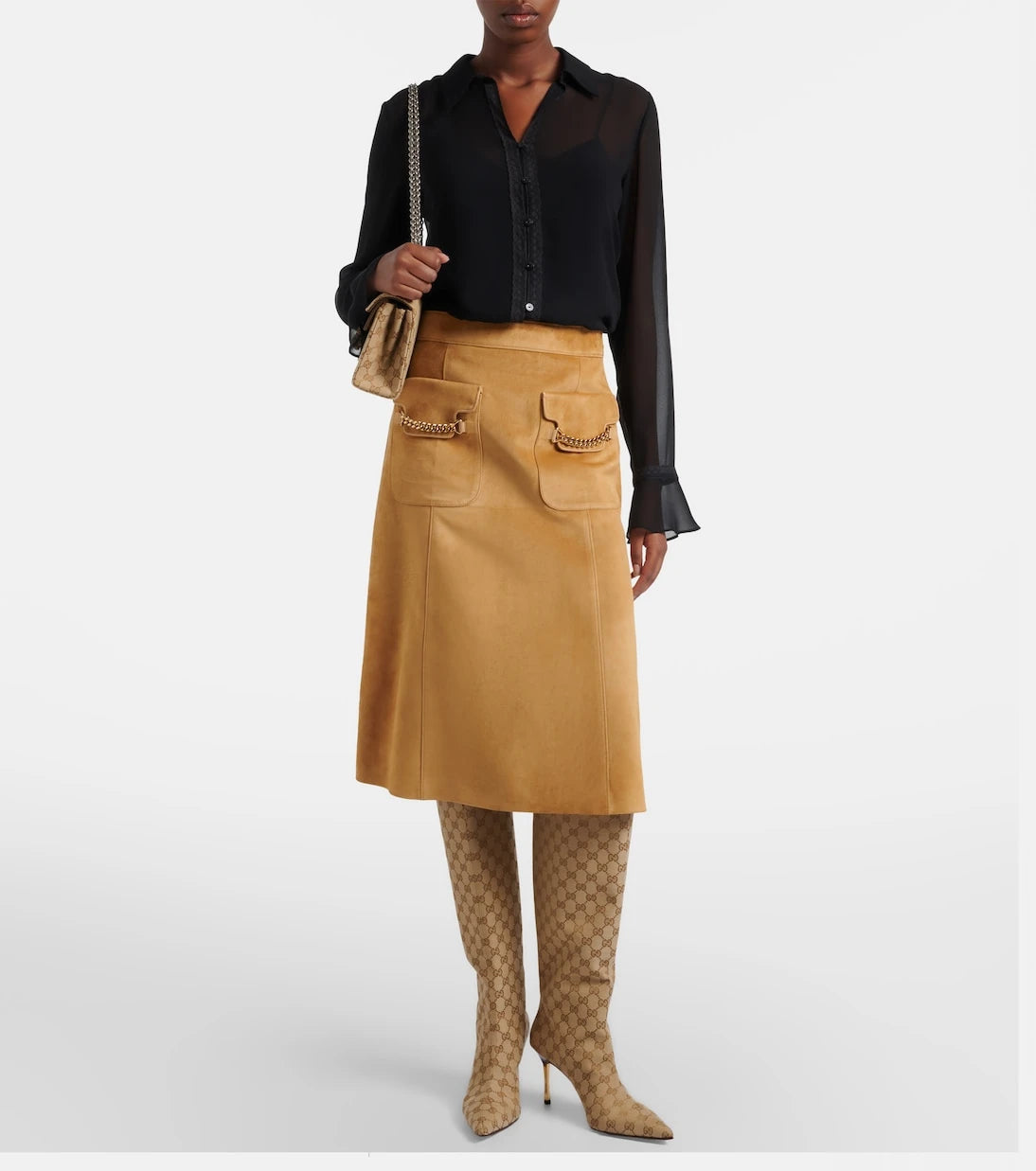 Gucci - Embellished suede midi skirt