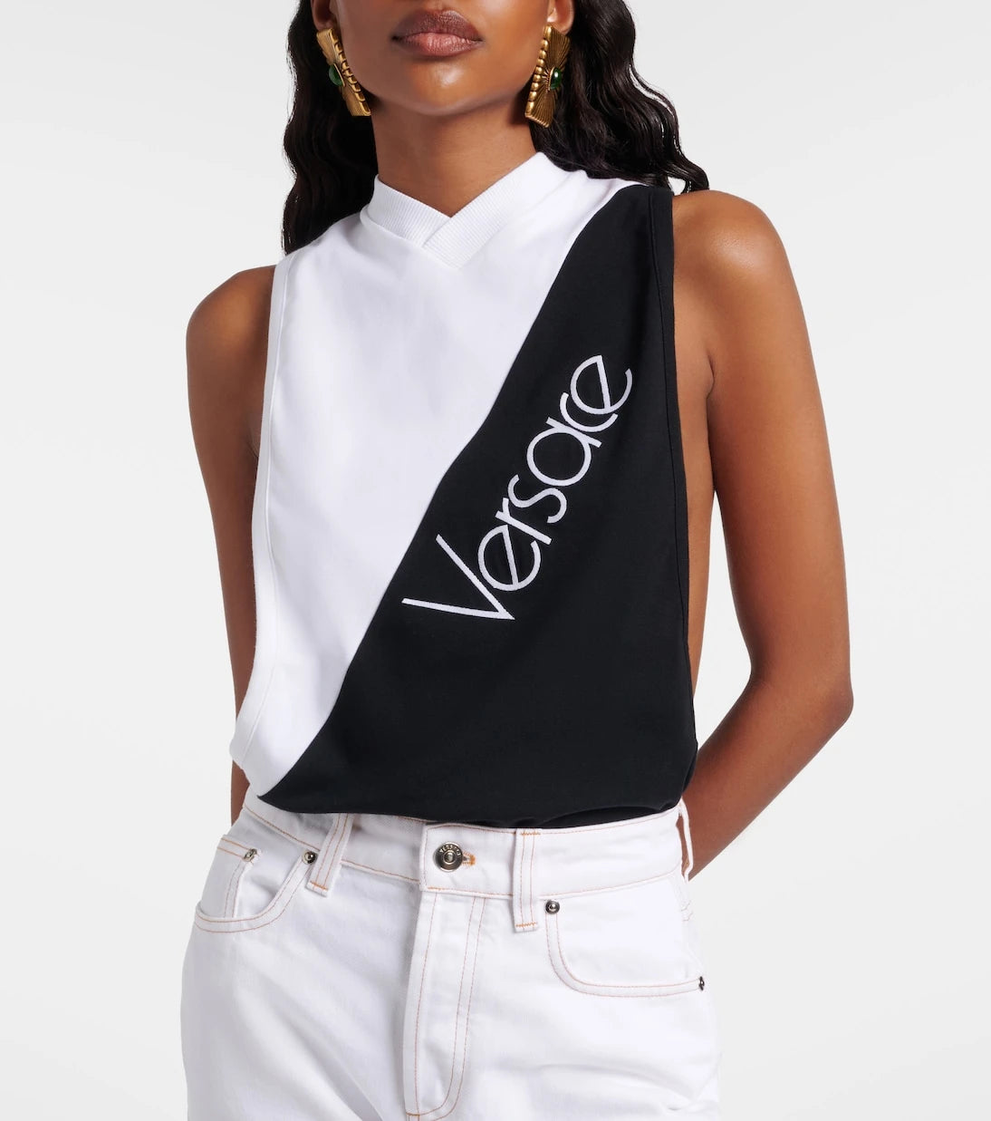 Versace - Logo embroidered cotton-blend tank top