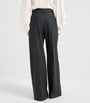 Black Virgin Wool Pleated Wide-Leg Trousers