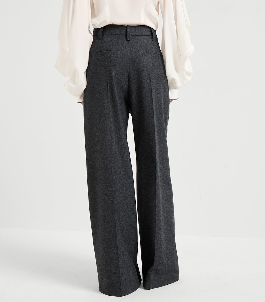 Black Virgin Wool Pleated Wide-Leg Trousers