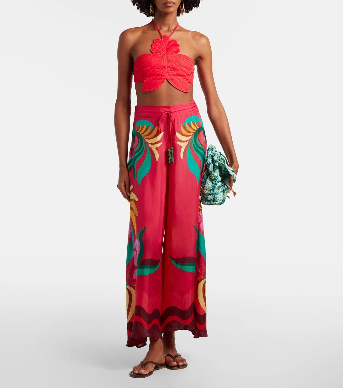 Farm Rio - Banana Queen linen-blend crop top