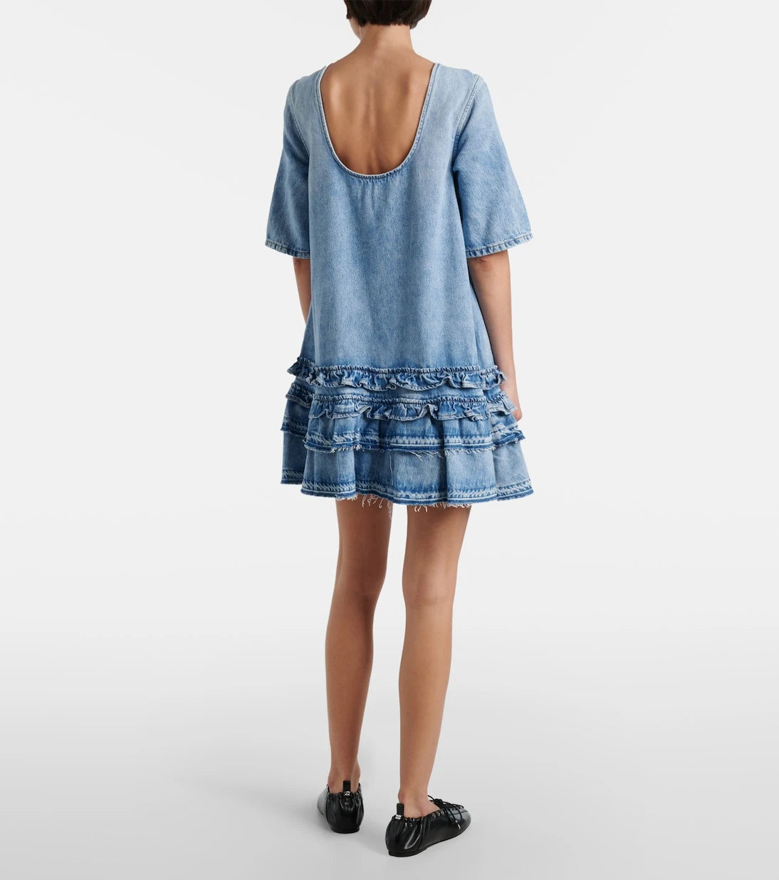 Ganni - Ruffled denim minidress