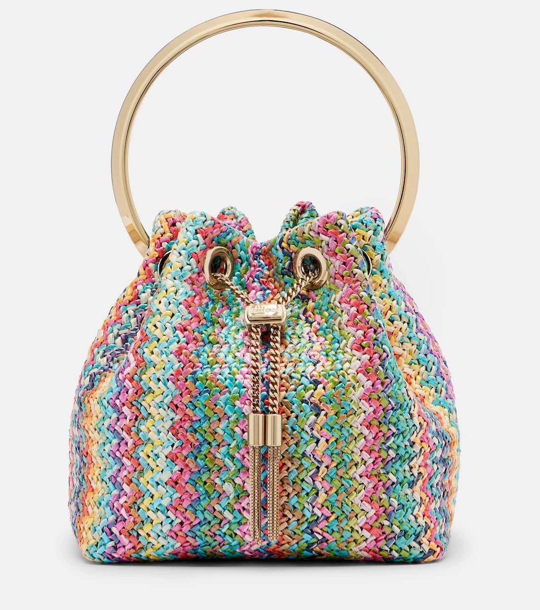 Jimmy Choo - Bon Bon Small raffia-effect bucket bag