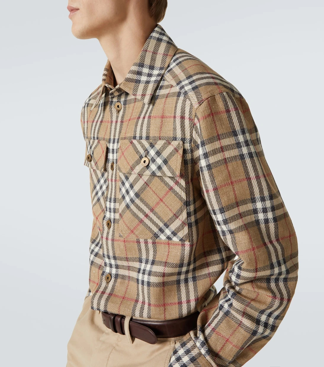 Burberry - قميص بربري بنقشة الكاروهات من القطن والكتان