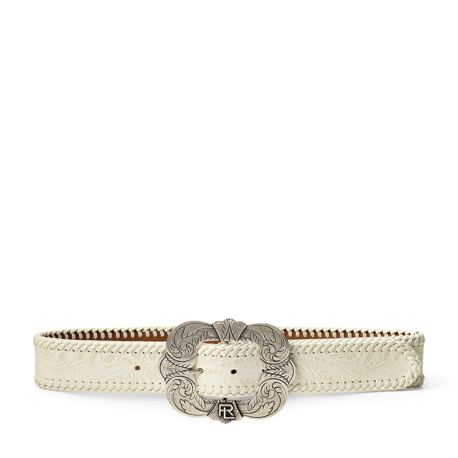 Ralph Lauren Collection White Leather Embellished Belt