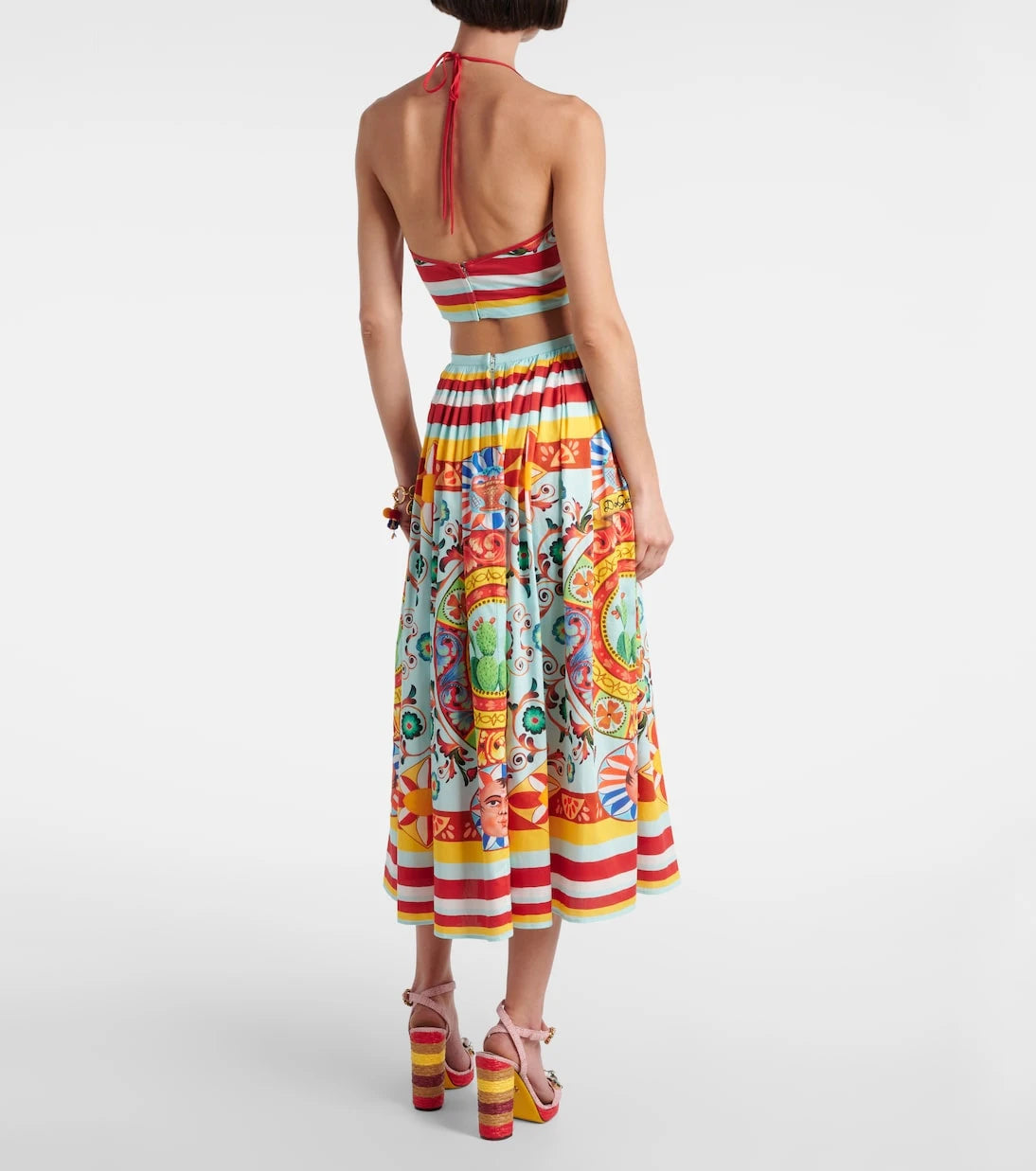 Dolce&Gabbana - Pleated printed cotton midi skirt
