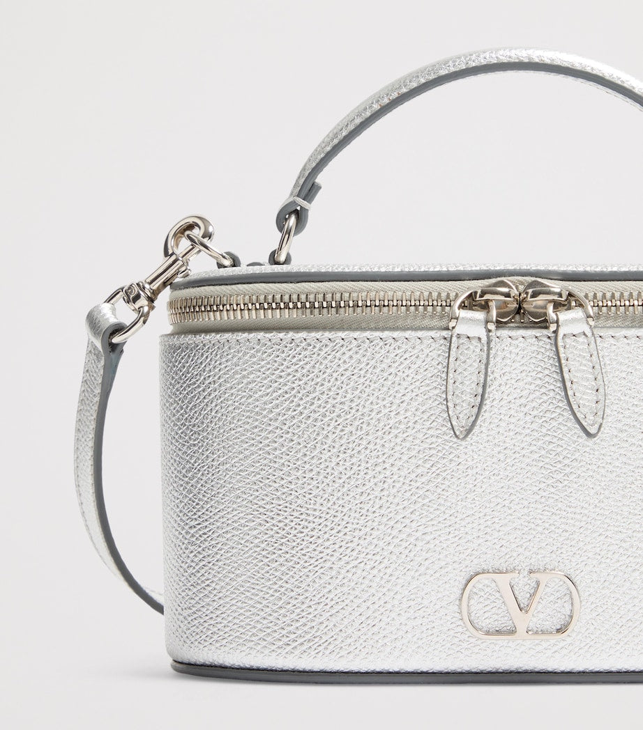 Metallic Mini Leather Vanity Case Top-Handle Bag