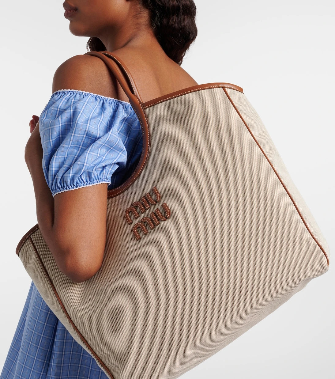 Miu Miu - Ivy leather-trimmed canvas tote bag