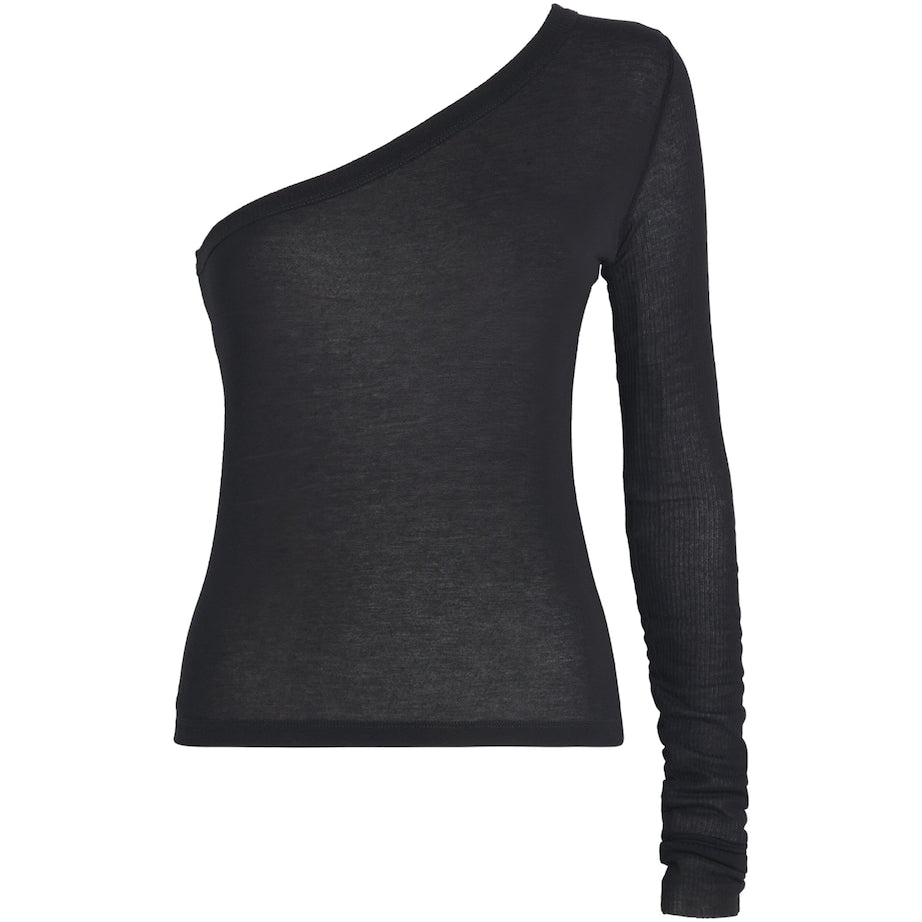 Rick Owens Black One-Shoulder Ziggy Crop Top